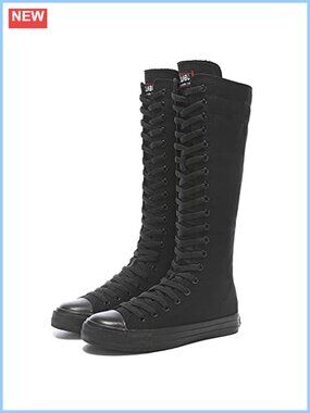 Lace Up Knee High Canvas Zip Boots Fancy School Shoes